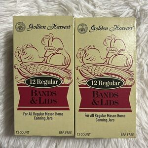 🩶5/$30 Golden Harvest Bands & Lids Regular Mouth Mason Jars Set of 2 Boxes NEW